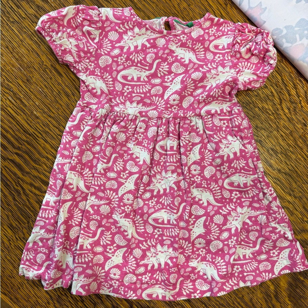 Mini Boden Pink Dinosaur Print Kids Dress size 5-6